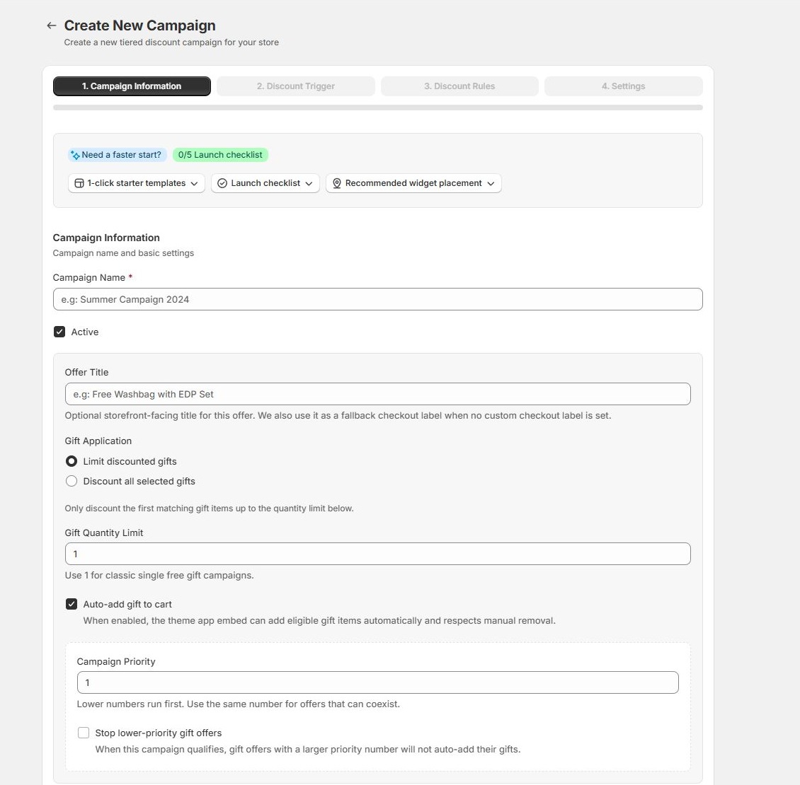 Campaign builder step 1: campaign information