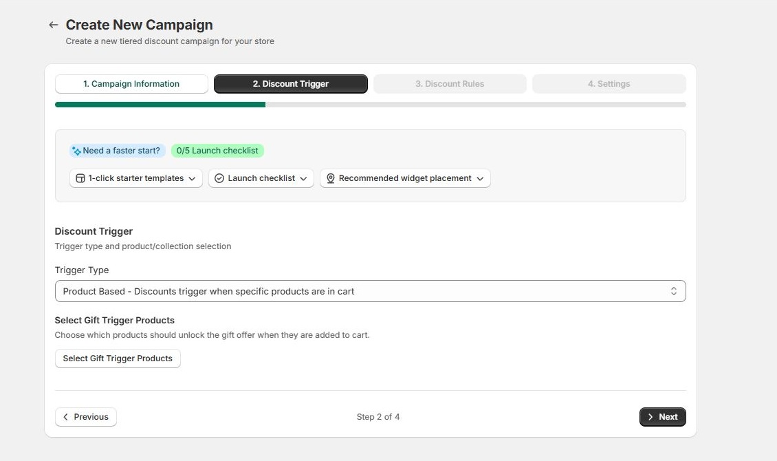 Campaign builder step 2: discount trigger